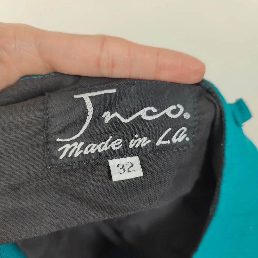 Vintage 90s JNCO Pants Mens 32‎ Teal Pleated Tapered Wool Blend Retro Streetwear